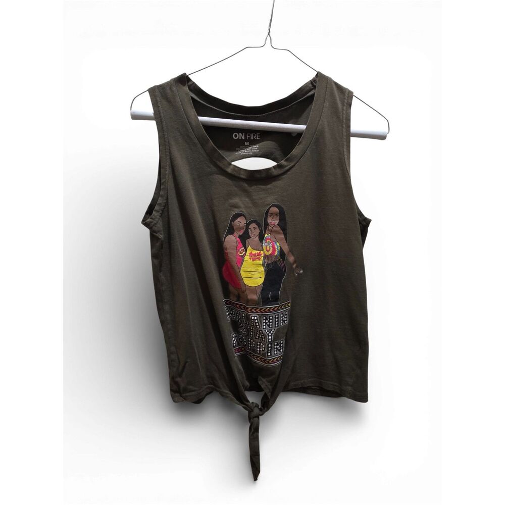 Teen Graphic Tie-Front Tank Top | Sleeveless Casual Top | Size M - Picture 9 of 15